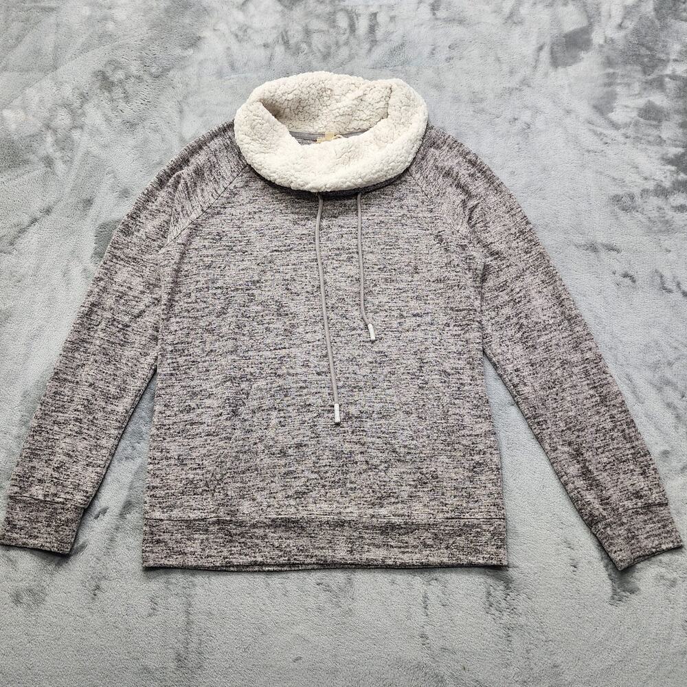 NEW Hem &‎ Thread Sweater Womens M Gray Sherpa Lined Funnel Neck Lightweight